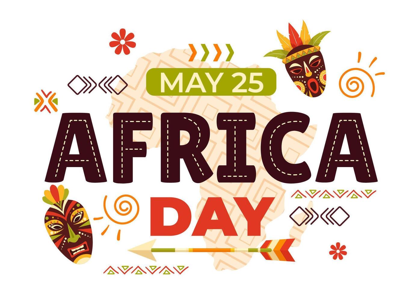 contento África día vector ilustración en 25 mayo con cultura africano tribal cifras y típico animal en flora y fauna plano dibujos animados antecedentes