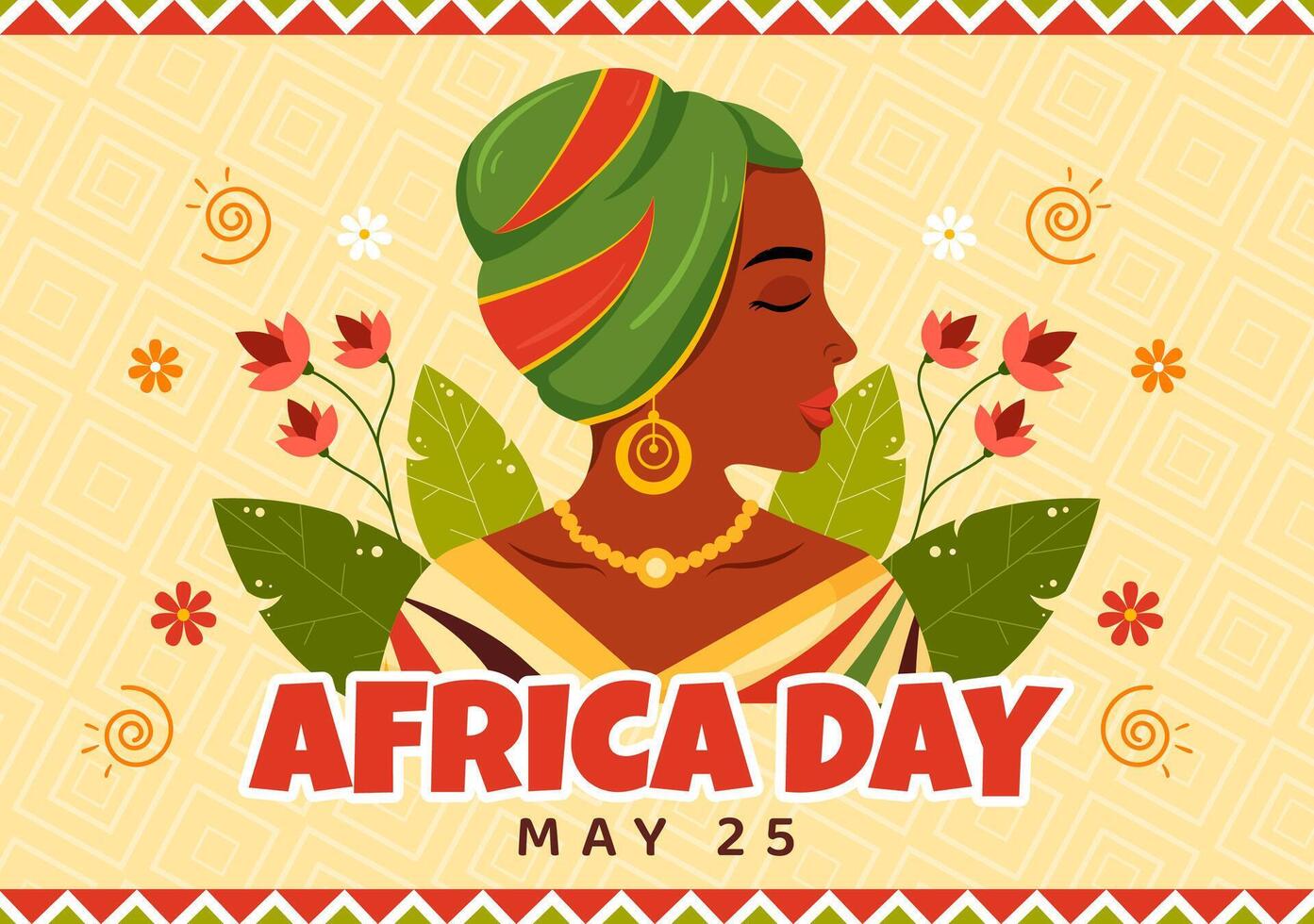 Happy Africa Day Vector Illustration on 25 May with Culture African Tribal Figures and Typical Animal in Flora and Fauna Flat Cartoon Background