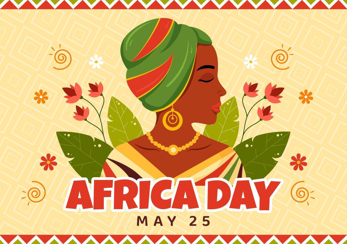 contento África día vector ilustración en 25 mayo con cultura africano tribal cifras y típico animal en flora y fauna plano dibujos animados antecedentes