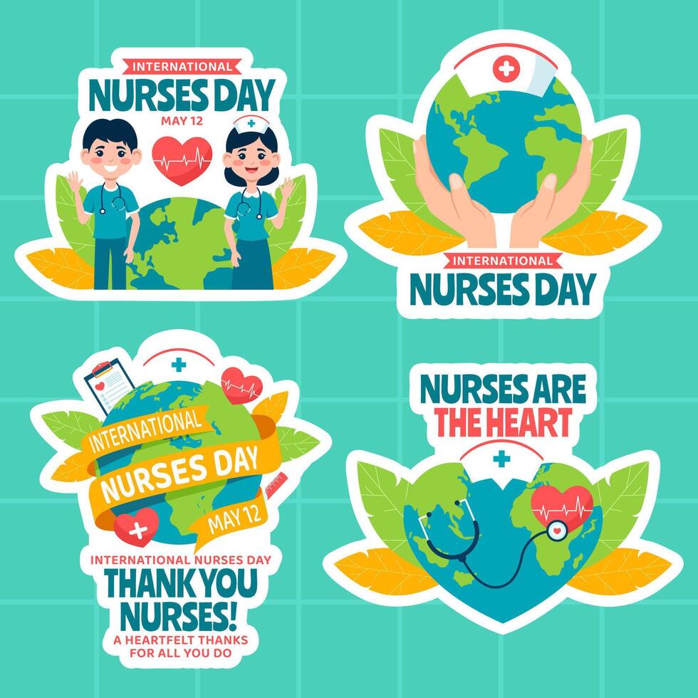 Nurses Day Label Flat Cartoon Hand Drawn Templates Background Illustration vector