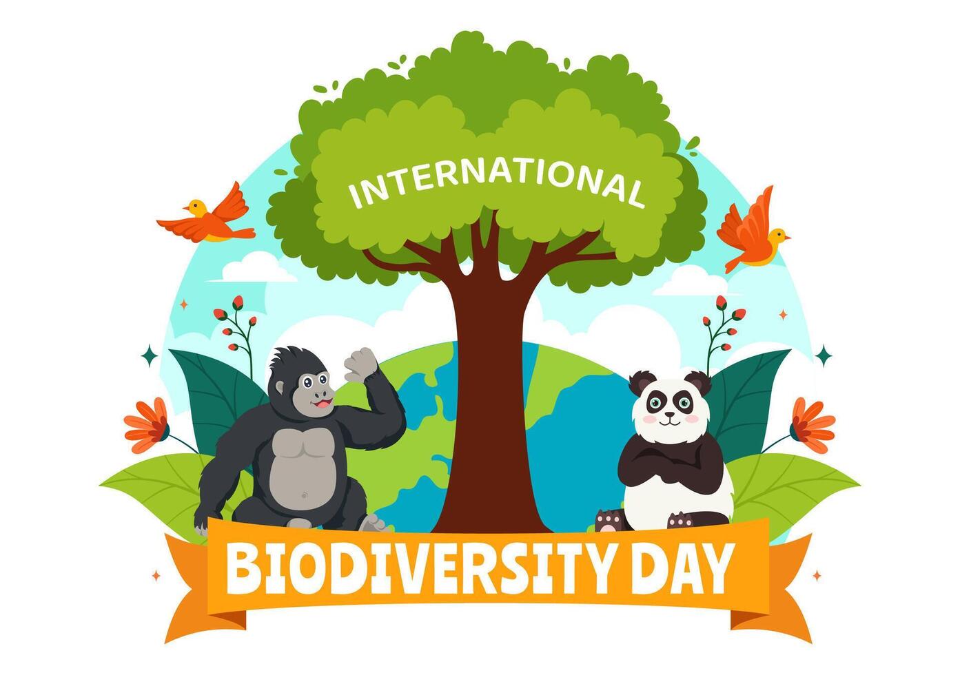 World Biodiversity Day Vector Illustration with Biological Diversity, Earth and the Various Animal in Nature Flat Cartoon Background