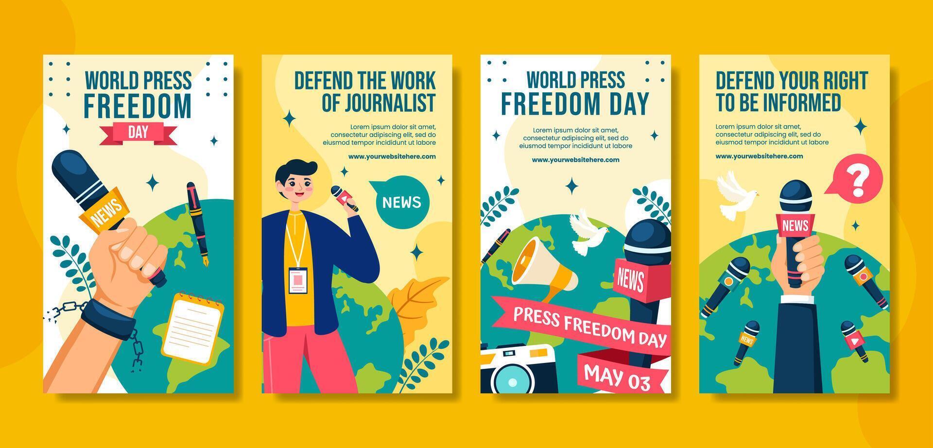 Press Freedom Day Social Media Stories Flat Cartoon Hand Drawn Templates Background Illustration vector