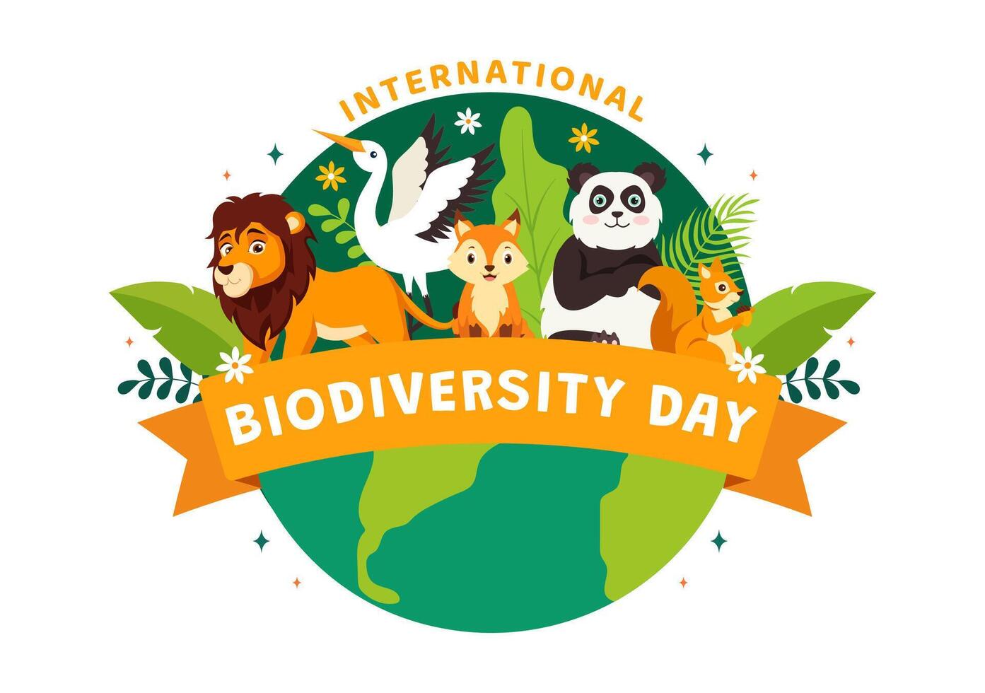 World Biodiversity Day Vector Illustration with Biological Diversity, Earth and the Various Animal in Nature Flat Cartoon Background