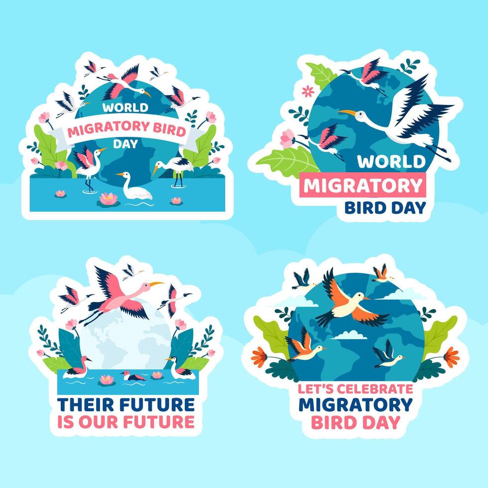 Migratory Bird Day Label Flat Cartoon Hand Drawn Templates Background Illustration vector