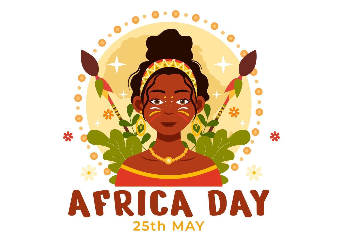 Happy Africa Day Vector Illustration on 25 May with Culture African Tribal Figures and Typical Animal in Flora and Fauna Flat Cartoon Background