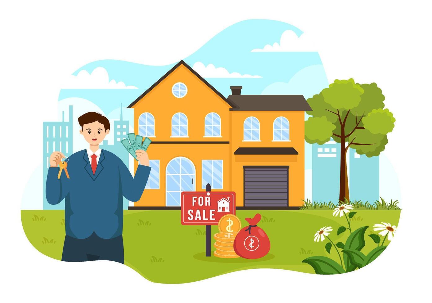 Land Broker Vector Illustration with Bridging Investors or Buyers and Sellers Agent for Buy, Rent and Sell Property in Flat Cartoon Background