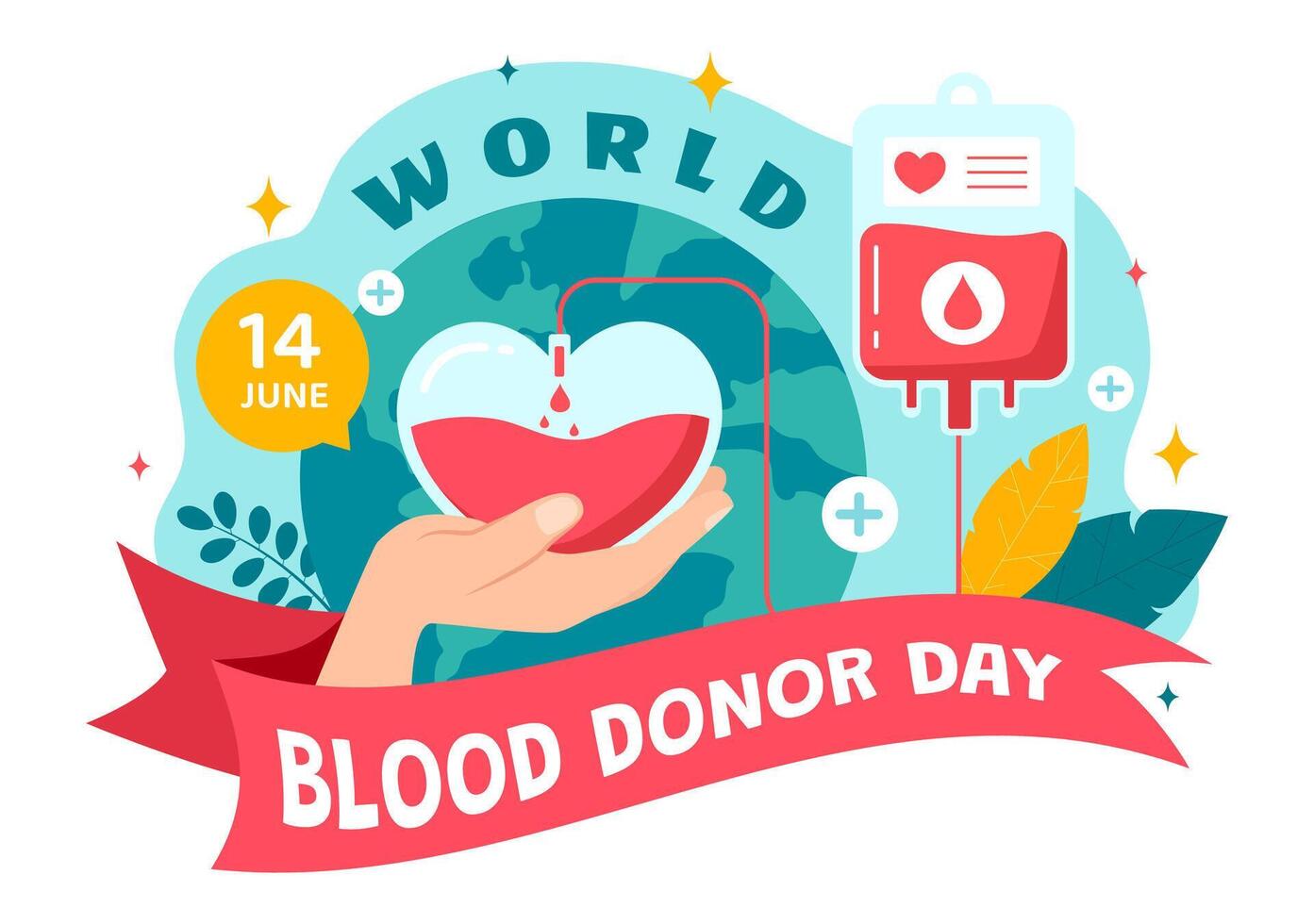 World Blood Donor Day Vector Illustration on June 14 with Human Donated Bloods for Give the Recipient in Save Life in Flat Cartoon Background