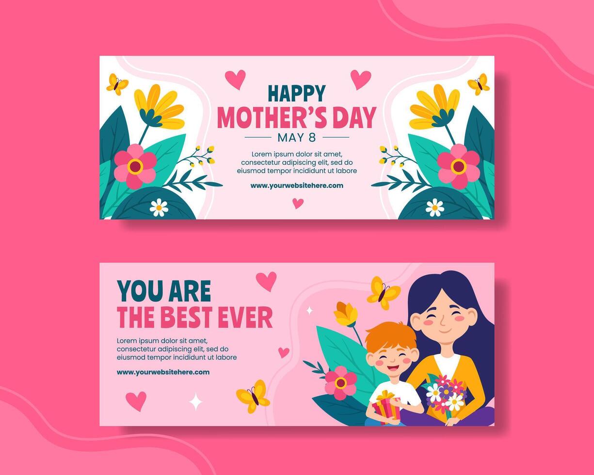 Mother Day Horizontal Banner Flat Cartoon Hand Drawn Templates Background Illustration vector