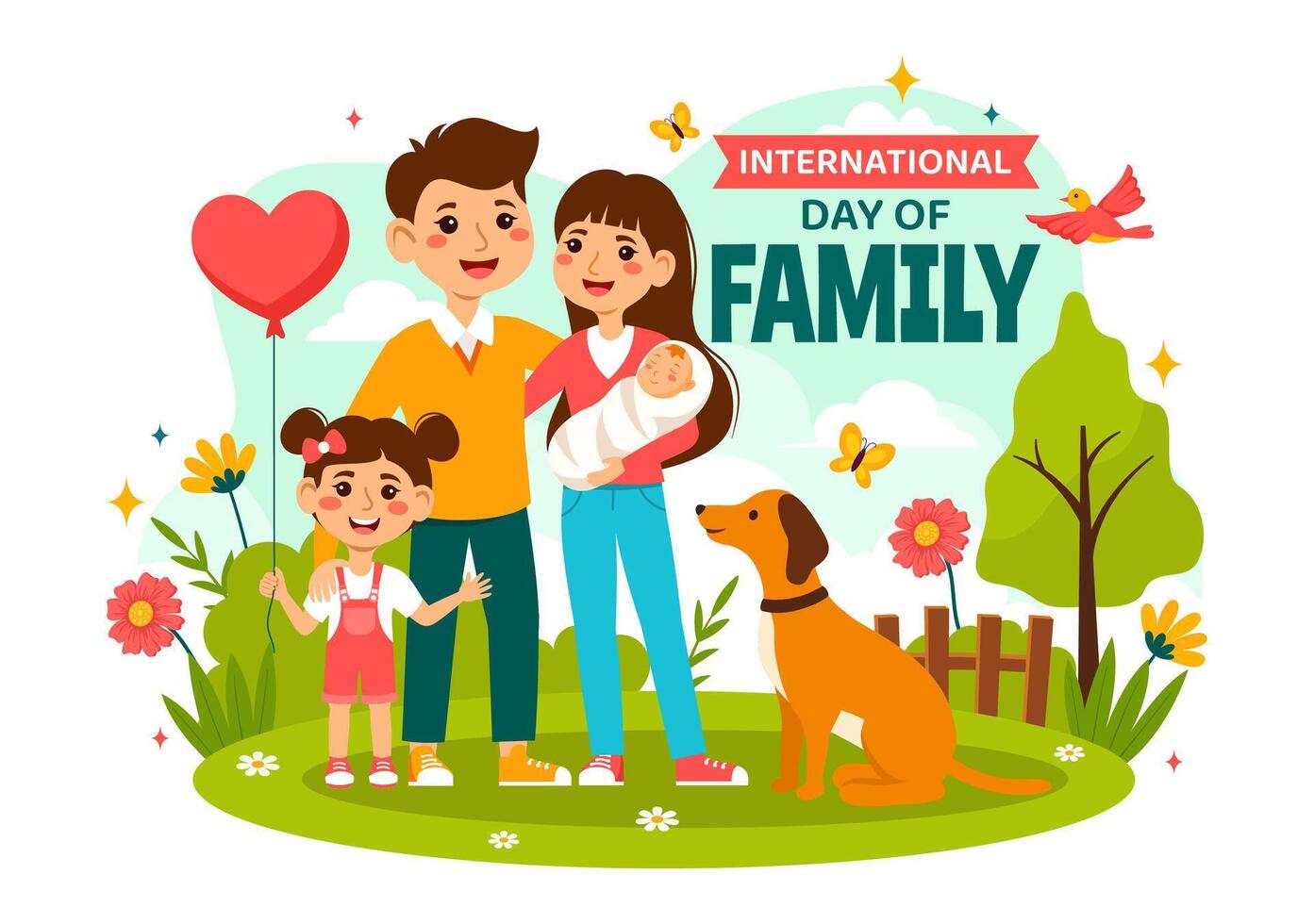internacional día de familia vector ilustración con mamá, papá y niños personaje a felicidad y amor celebracion en plano niños dibujos animados antecedentes