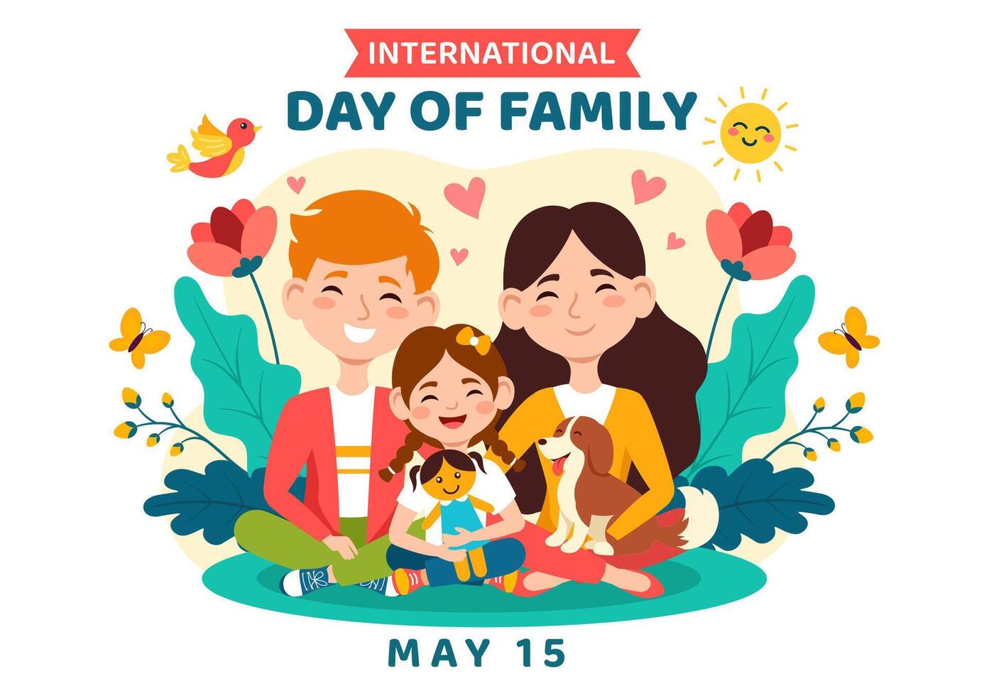 internacional día de familia vector ilustración con mamá, papá y niños personaje a felicidad y amor celebracion en plano niños dibujos animados antecedentes