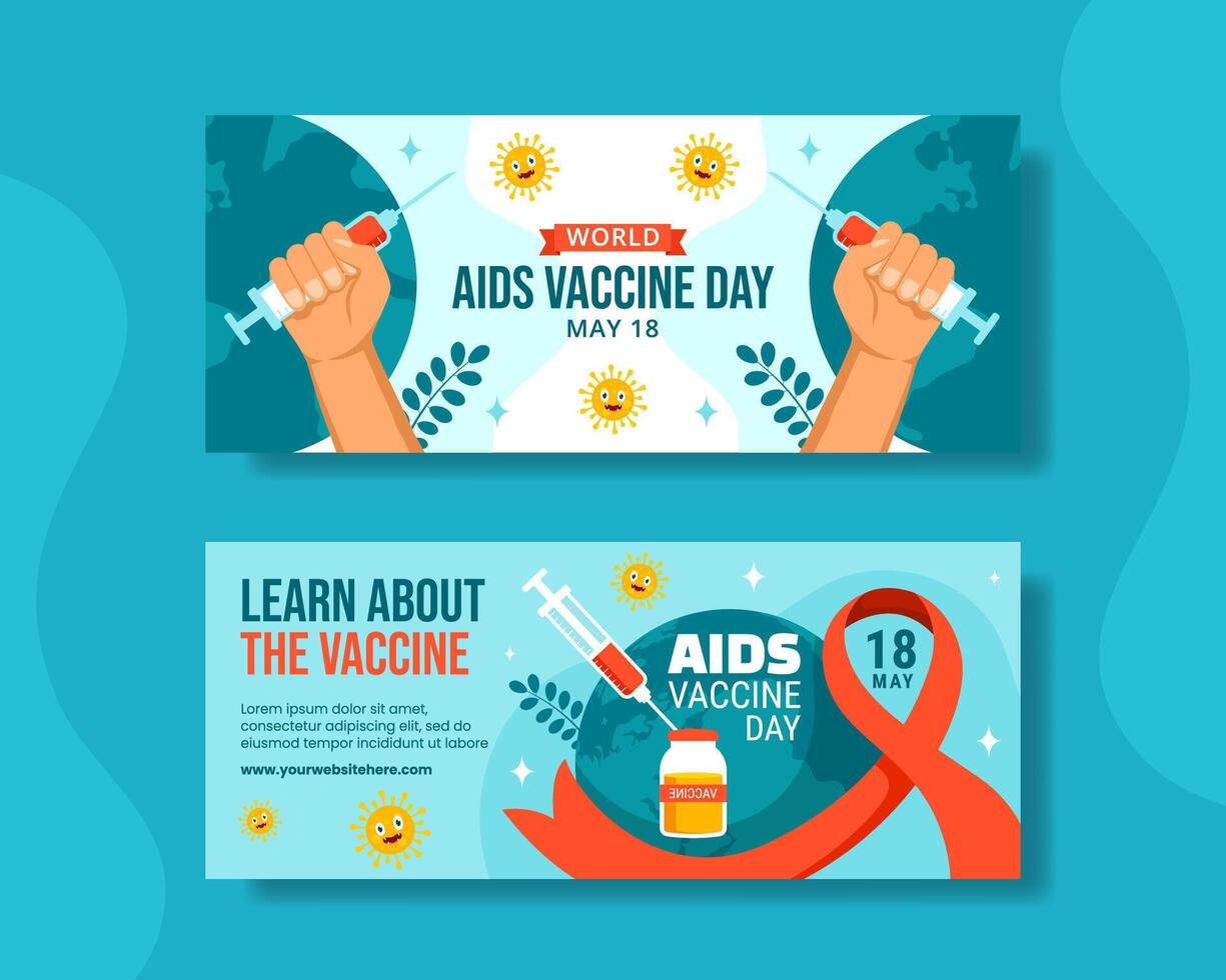 Aids Vaccine Day Horizontal Banner Flat Cartoon Hand Drawn Templates Background Illustration vector