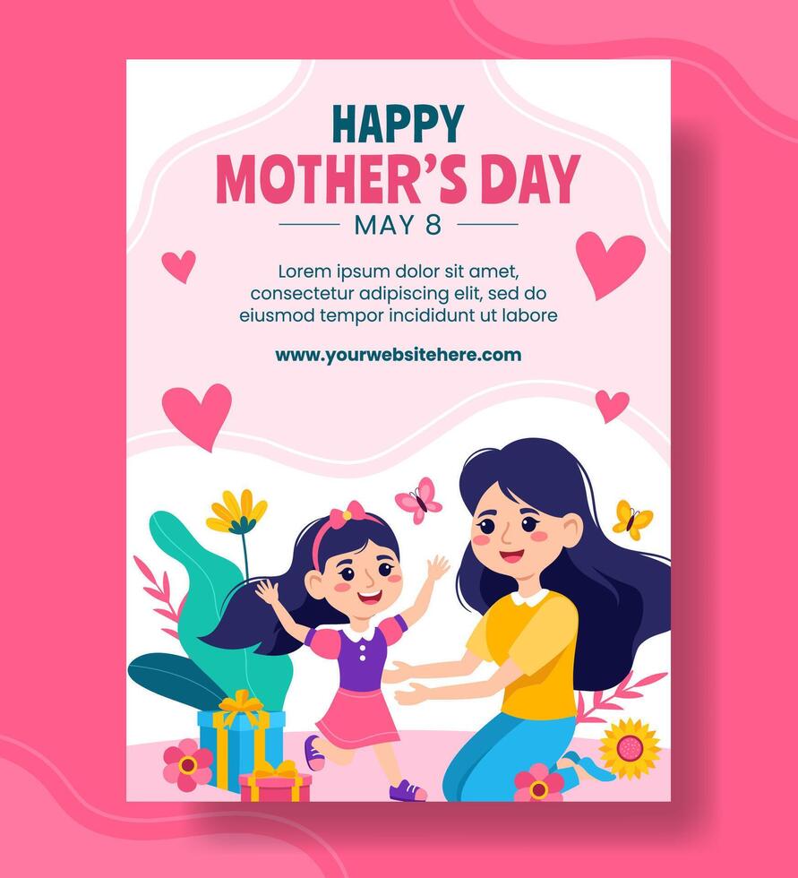 Mother Day Vertical Poster Flat Cartoon Hand Drawn Templates Background Illustration vector