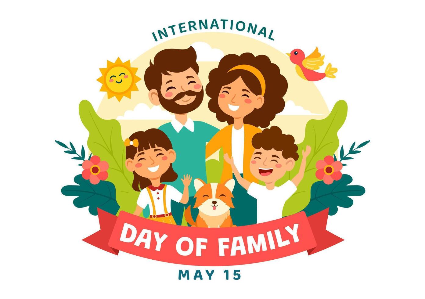 internacional día de familia vector ilustración con mamá, papá y niños personaje a felicidad y amor celebracion en plano niños dibujos animados antecedentes