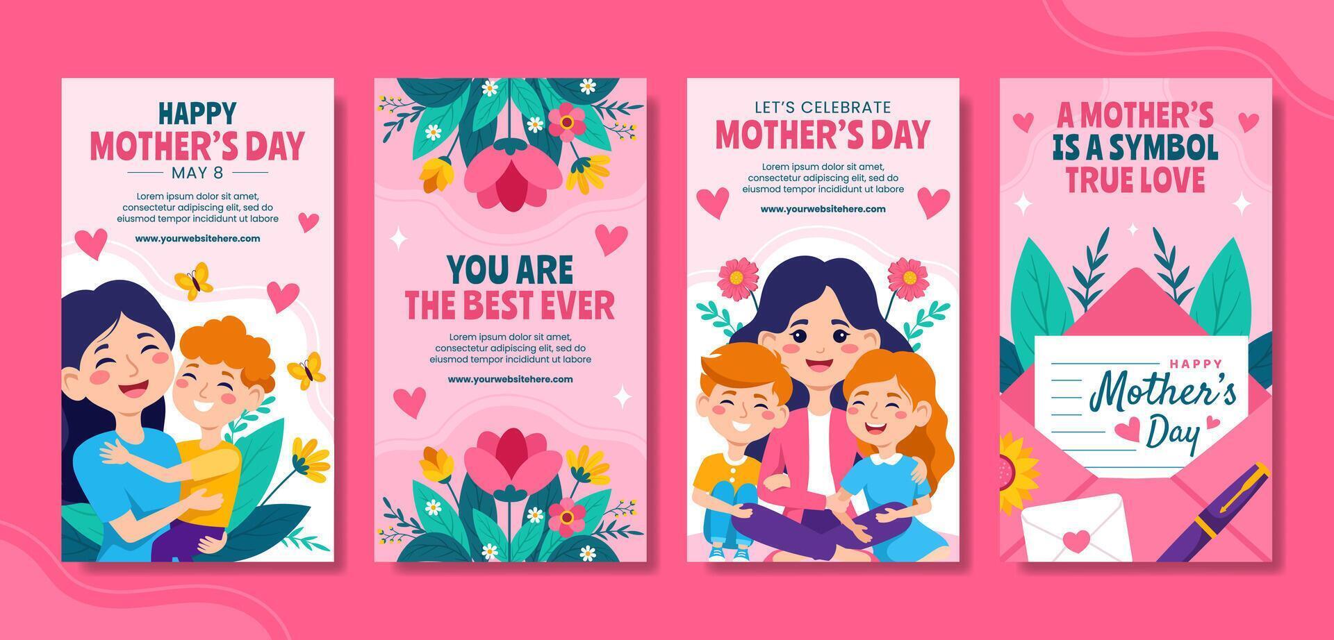 Mother Day Social Media Stories Flat Cartoon Hand Drawn Templates Background Illustration vector