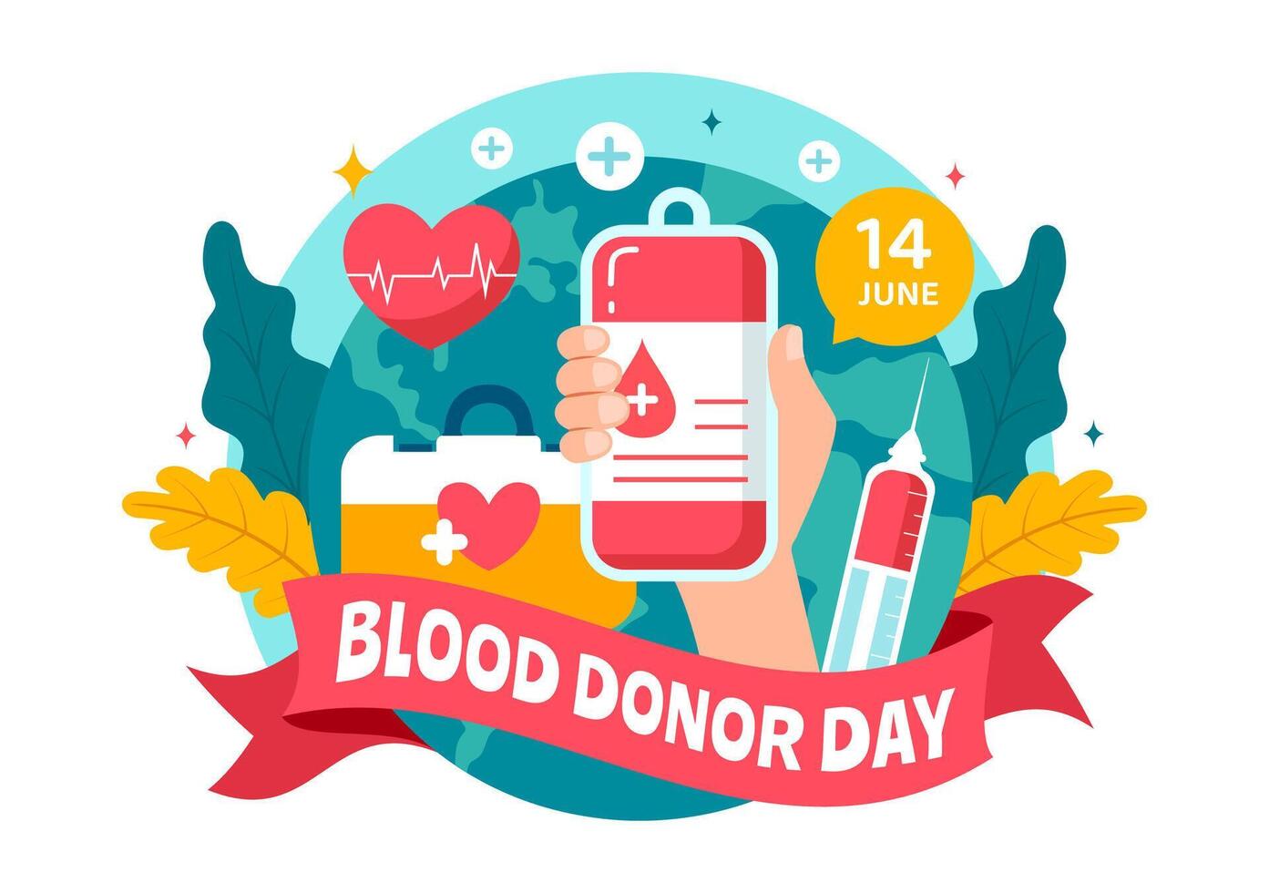 World Blood Donor Day Vector Illustration on June 14 with Human Donated Bloods for Give the Recipient in Save Life in Flat Cartoon Background