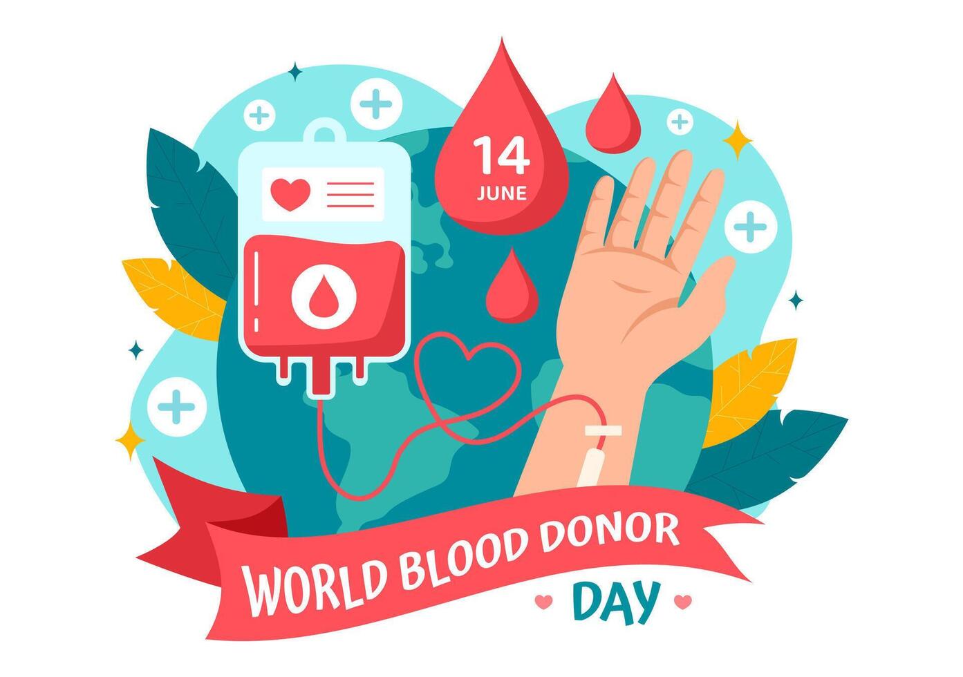 World Blood Donor Day Vector Illustration on June 14 with Human Donated Bloods for Give the Recipient in Save Life in Flat Cartoon Background
