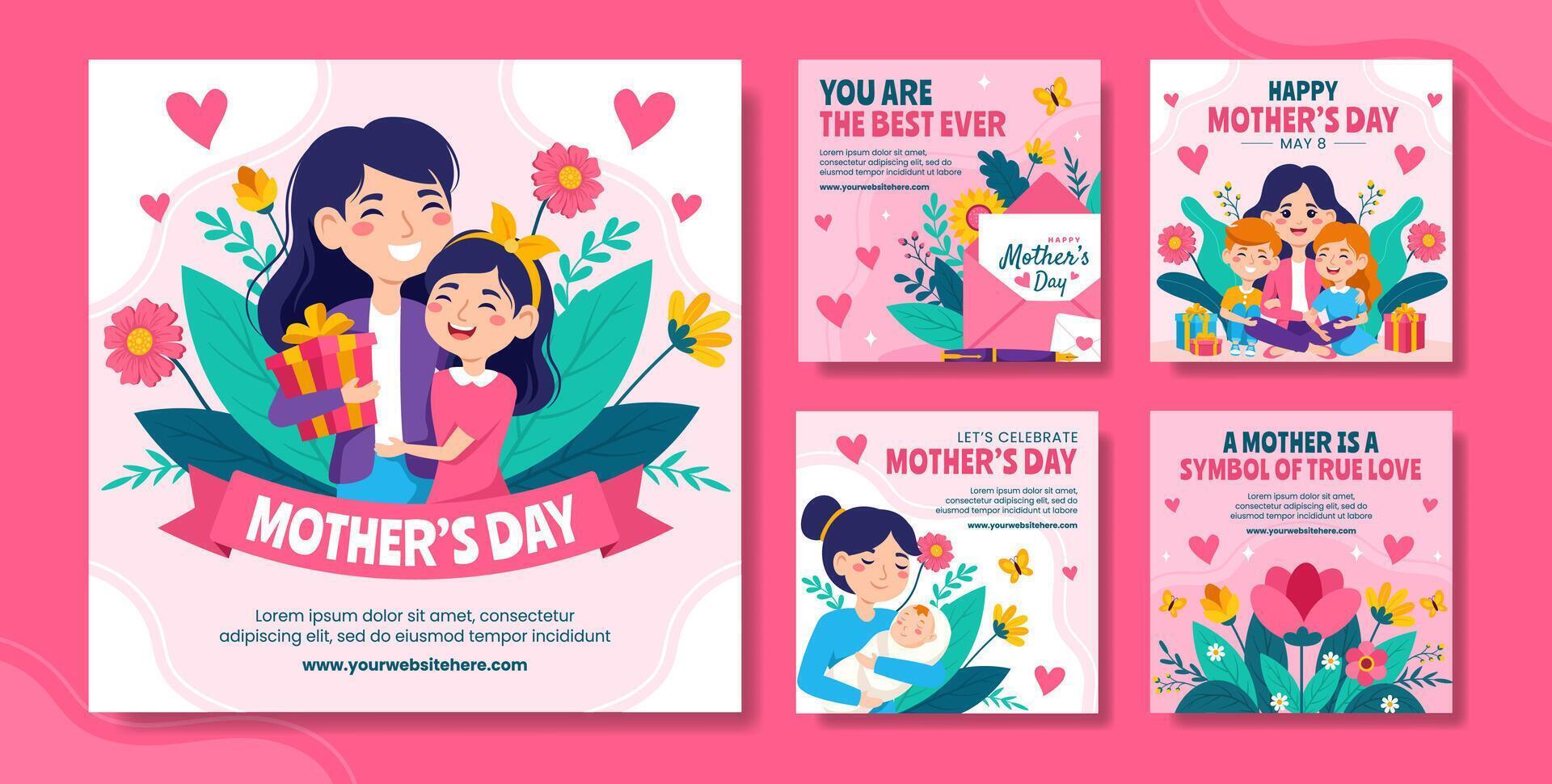 Mother Day Social Media Post Flat Cartoon Hand Drawn Templates Background Illustration vector