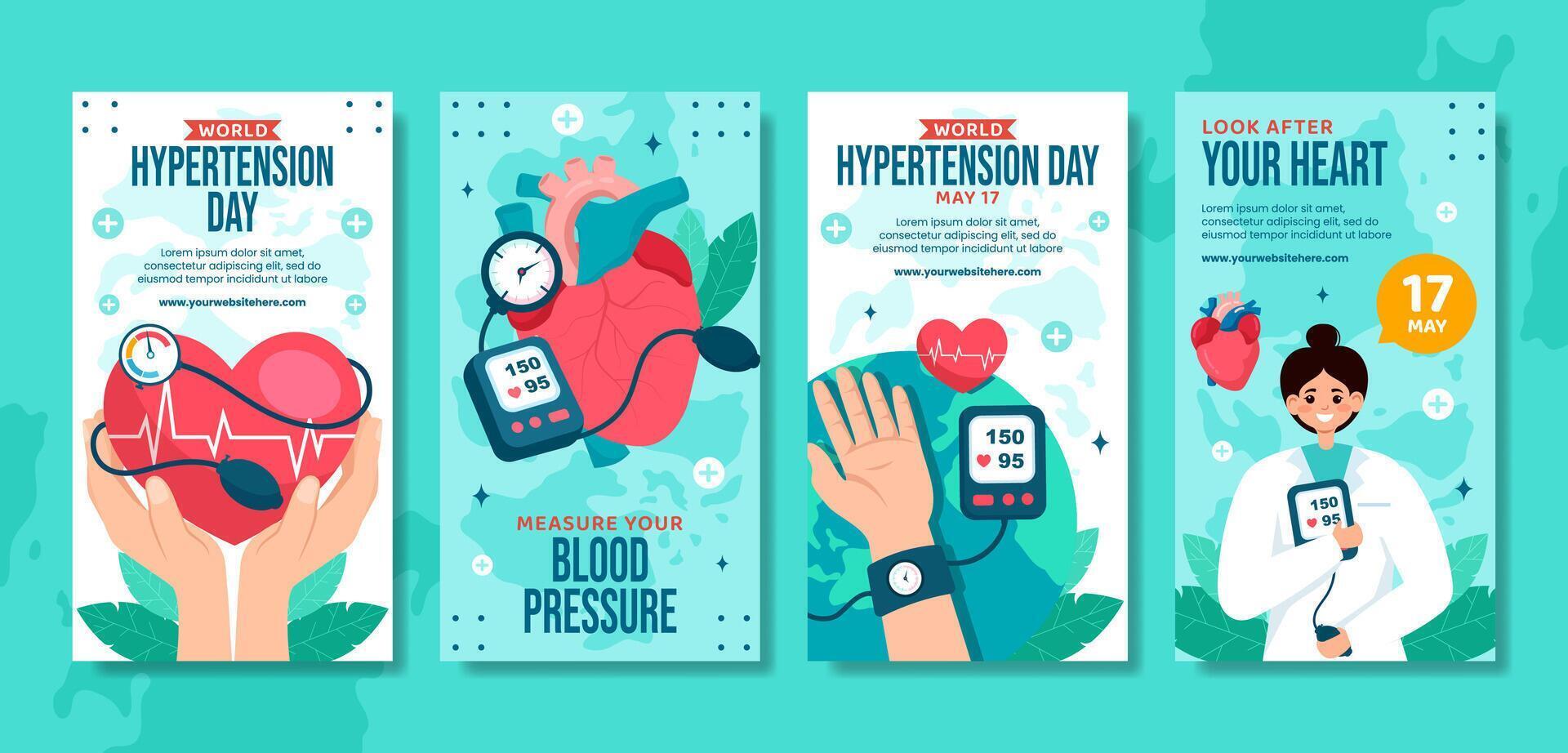 Hypertension Day Social Media Stories Flat Cartoon Hand Drawn Templates Background Illustration vector