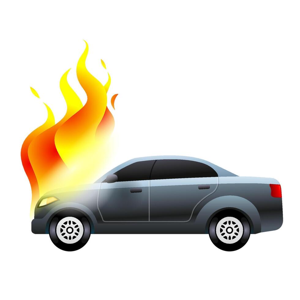 Car on fire icon in color. Automotive accident accident vector
