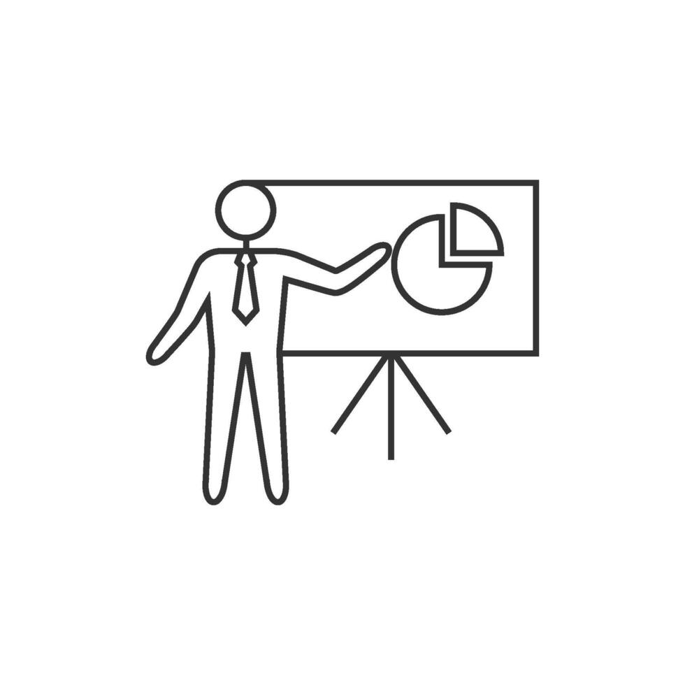 Businessman chart icon in thin outline style vector