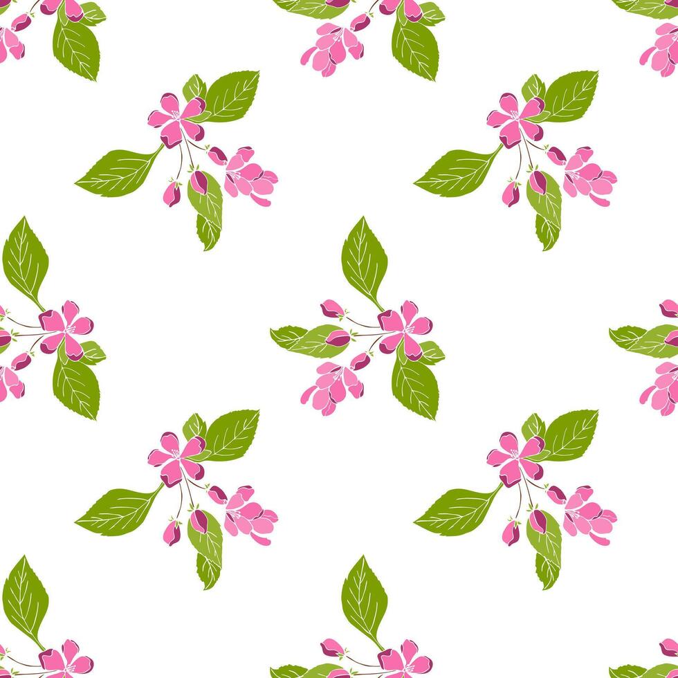Cherry blossom branch with hand drawn sakura flower. Sakura pattern. vector