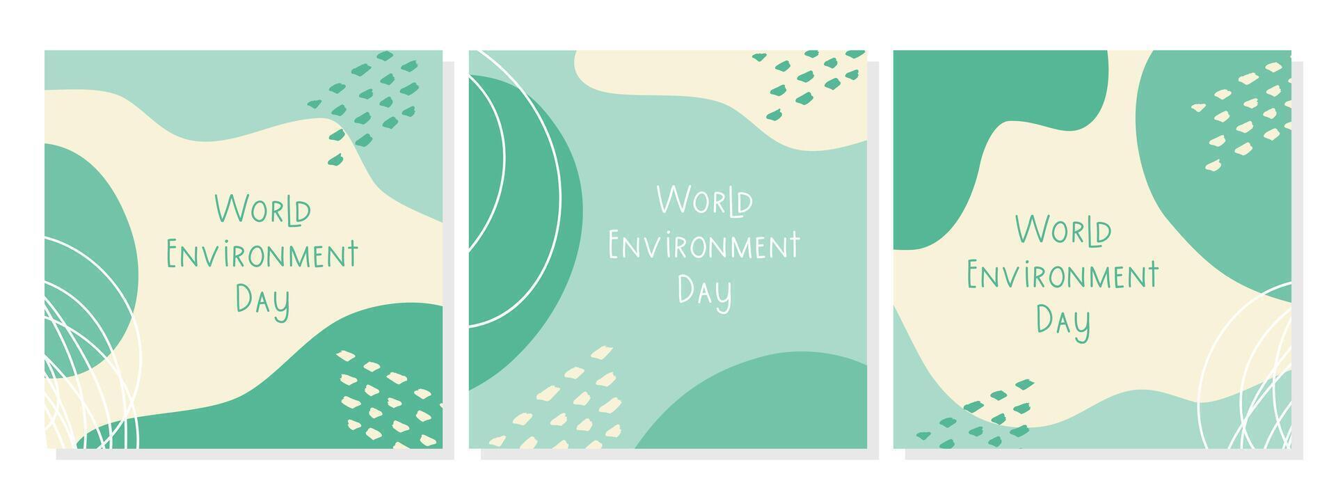 World Environment Day themed posters with abstract boho design. Eco problem. Brochures, flyer templates. Eco organic line abstract shape. vector