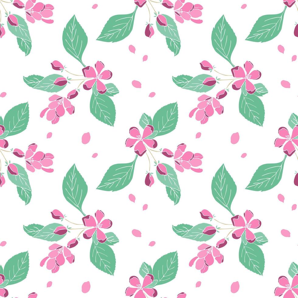 Cherry blossom branch with hand drawn sakura flower. Sakura pattern. vector