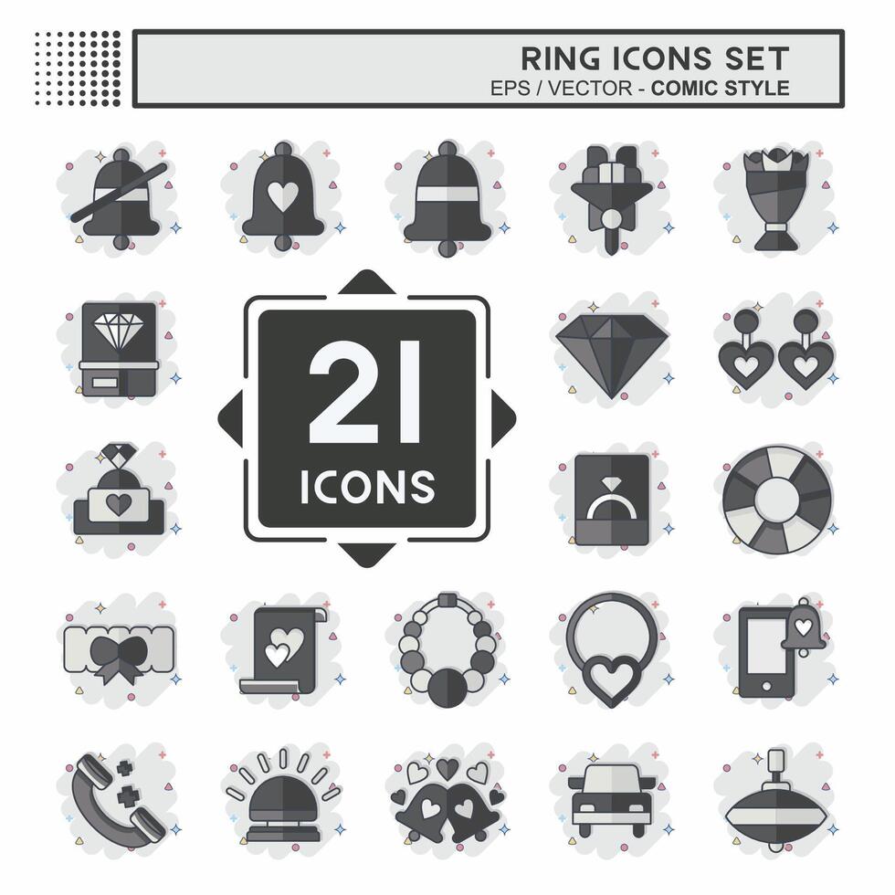 Icon Set Ring. related to Wedding symbol. comic style. simple design editable. simple illustration vector