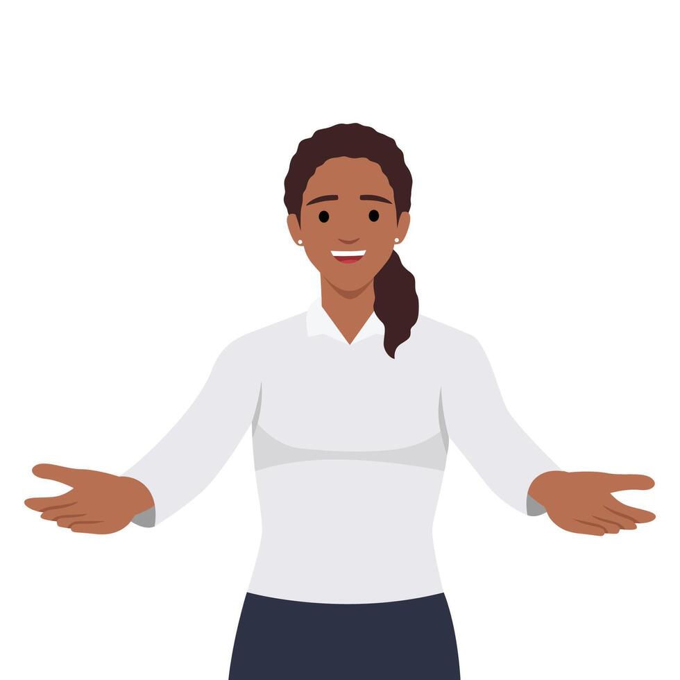 Young woman welcoming people. vector