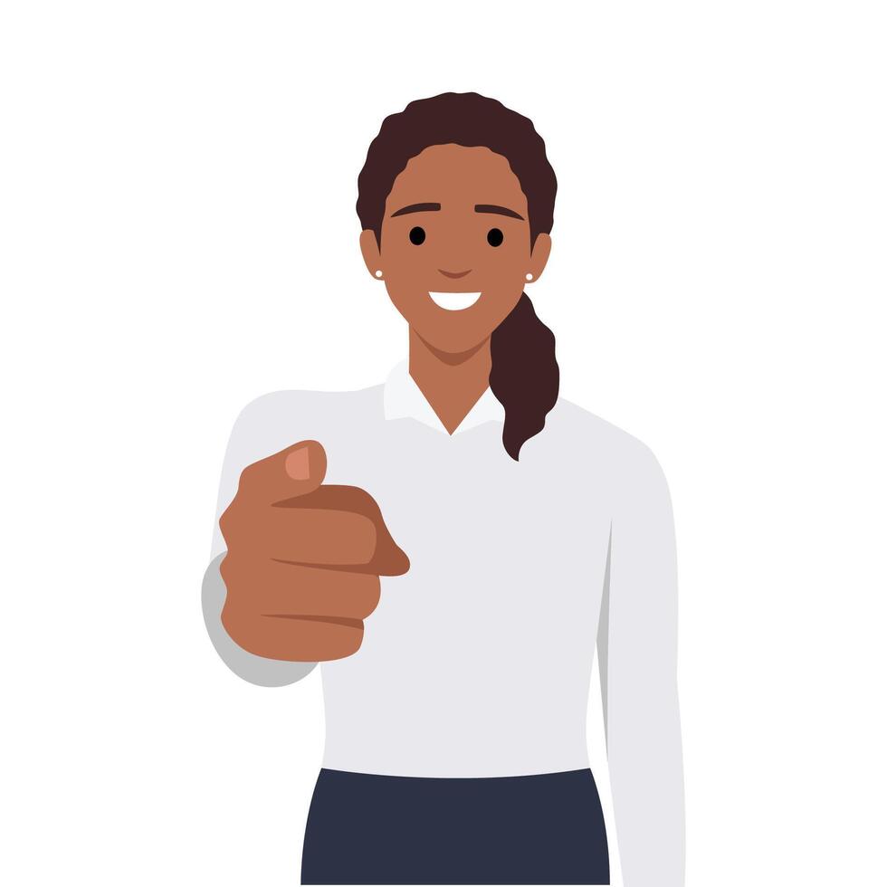 Young woman point finger at you gesture. vector