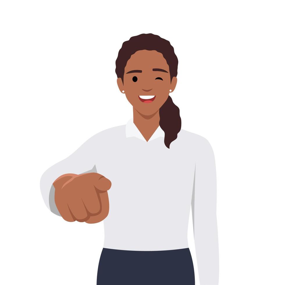 Young woman pointing to the viewer smile and wink. vector