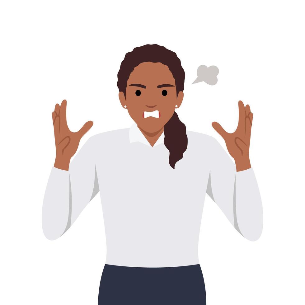 Young woman get angry and scream. vector