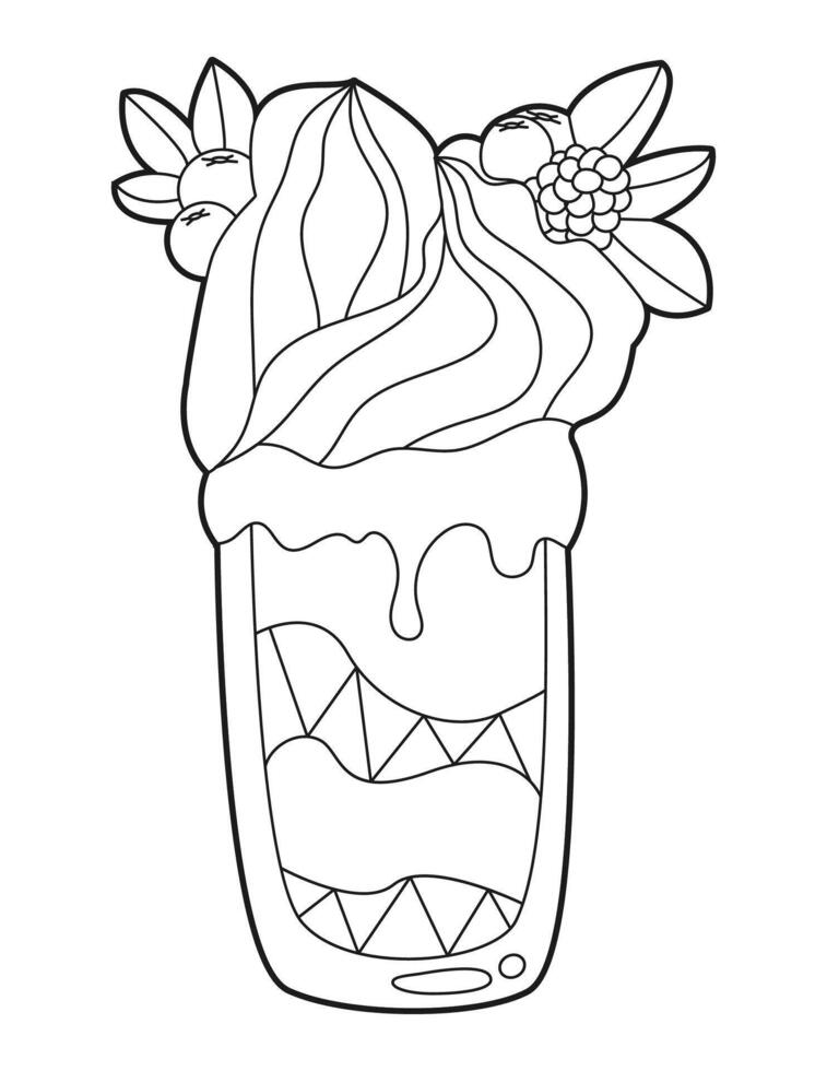 Coloring page. Berry ice cream in a glass. vector