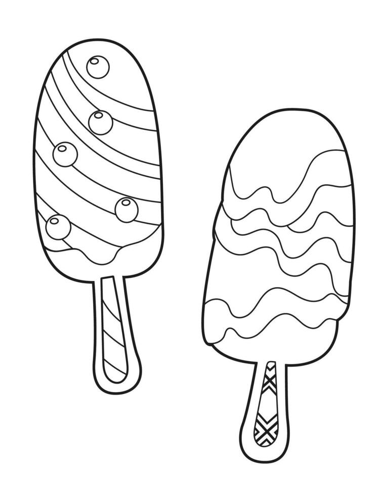 Two Iced Berry Ice Creams on a Stick coloring page vector