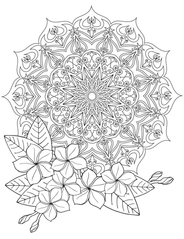 Mandala and beautiful flowers for Coloring page vector