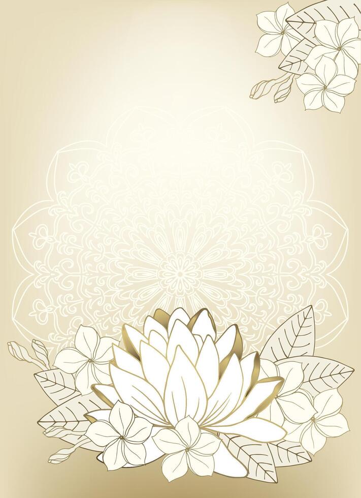 Luxurious background with gold contour lotus and mandala. Background for greeting cards, etc. vector
