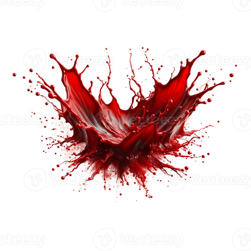 AI generated Blood Splashes with Droplets. PNG Transparent Background