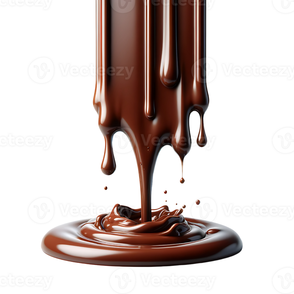 AI generated Chocolate Dripping Meltdown and Splash with Droplets. PNG Transparent Background