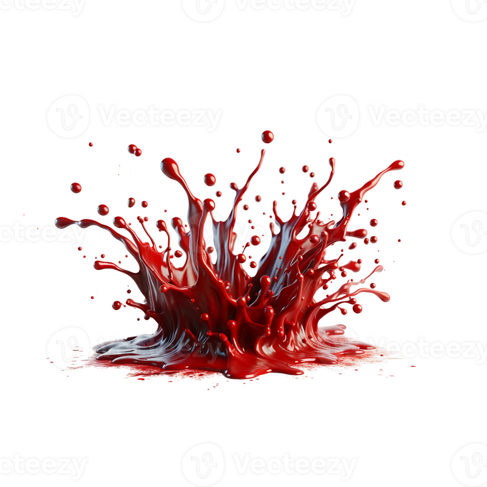AI generated Blood Splashes with Droplets. PNG Transparent Background