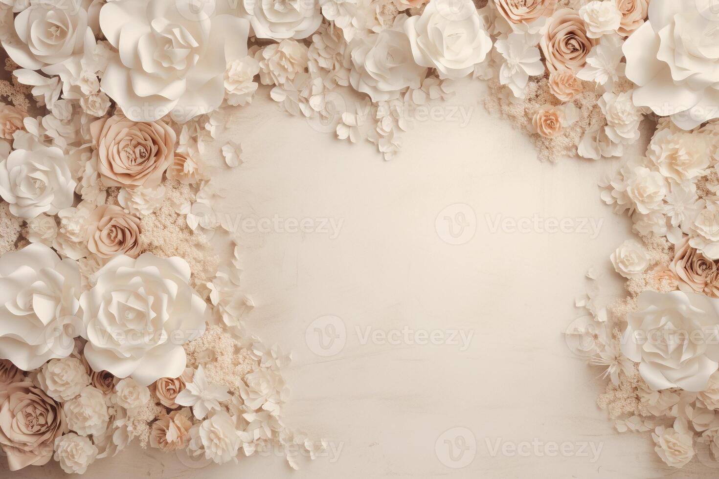 AI generated Pastel beige flowers background with copy space. AI generated. photo