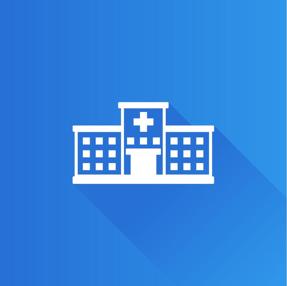 Hospital building flat color icon long shadow vector illustration