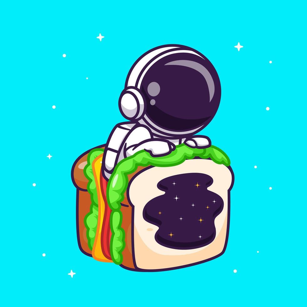 Cute Astronaut In Sandwich Space Cartoon Vector Icon Illustration Science Food Icon Concept Isolated Premium Vector. Flat Cartoon Style