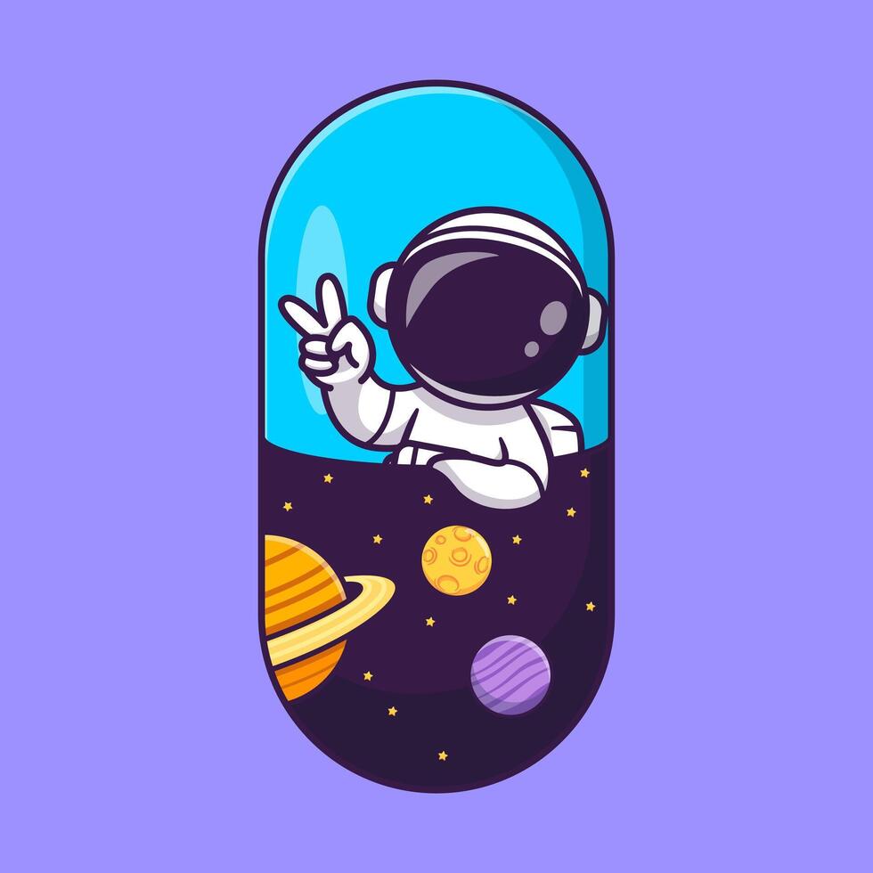 Cute Astronaut In Space Capsule Cartoon Vector Icon Illustration. Science Technology Icon Concept Isolated Premium Vector. Flat Cartoon Style