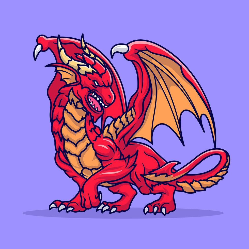 Angry Dragon Cartoon Vector Icon Illustration. Animal Nature Icon Concept Isolated Premium Vector. Flat Cartoon Style
