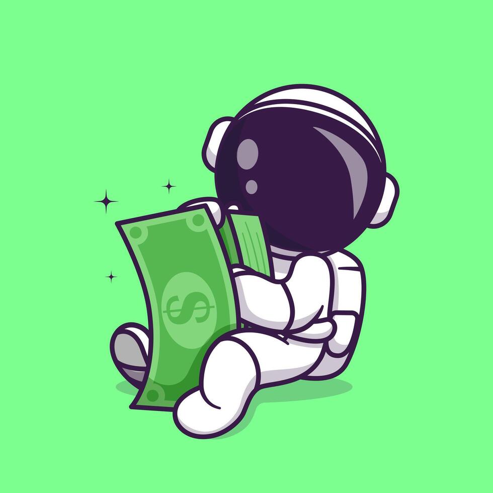 Cute Astronaut Holding Money Cartoon Vector Icon Illustration. Science Business Icon Concept Isolated Premium Vector. Flat Cartoon Style