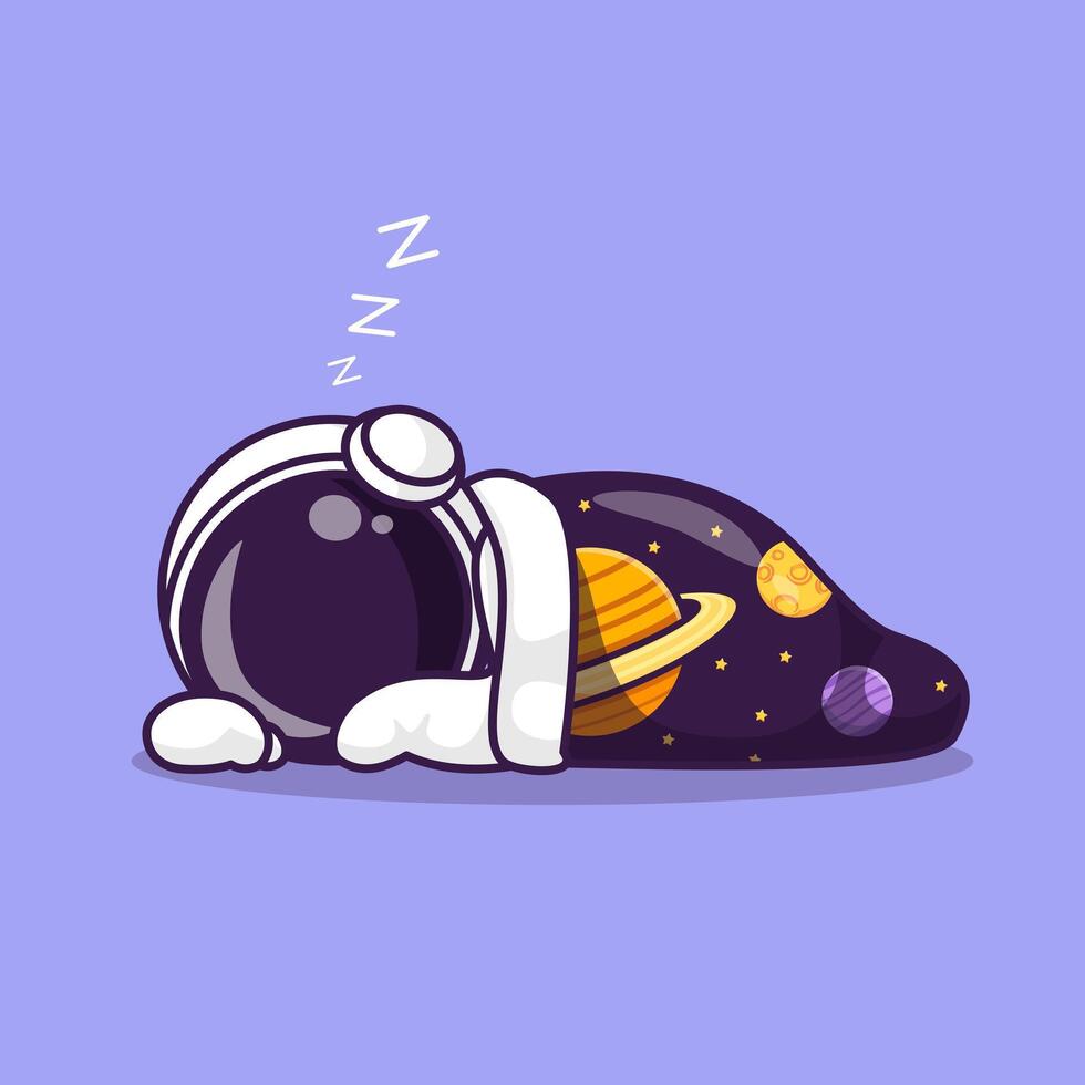 Cute Astronaut Sleeping With Space Blanket Cartoon Vector Icon Illustration. Science Technology Icon Concept Isolated Premium Vector. Flat Cartoon Style