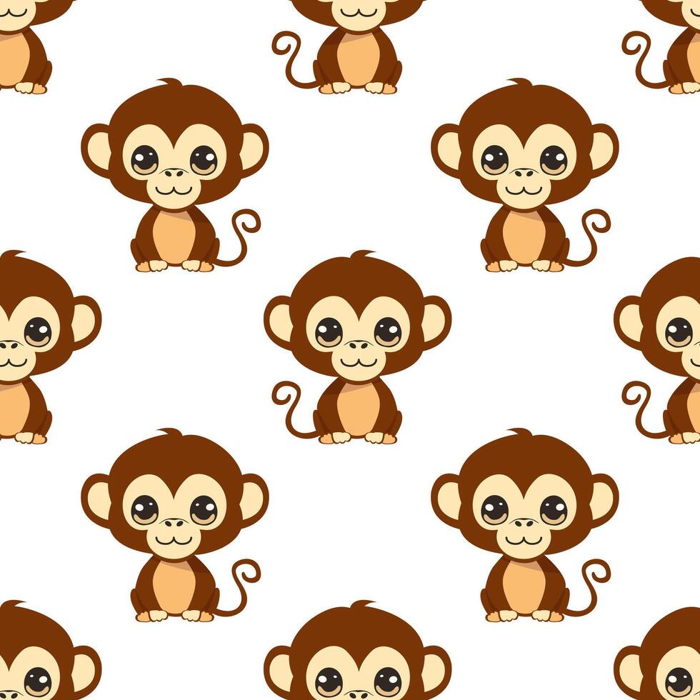 seamless pattern with cartoon cute monkey vector