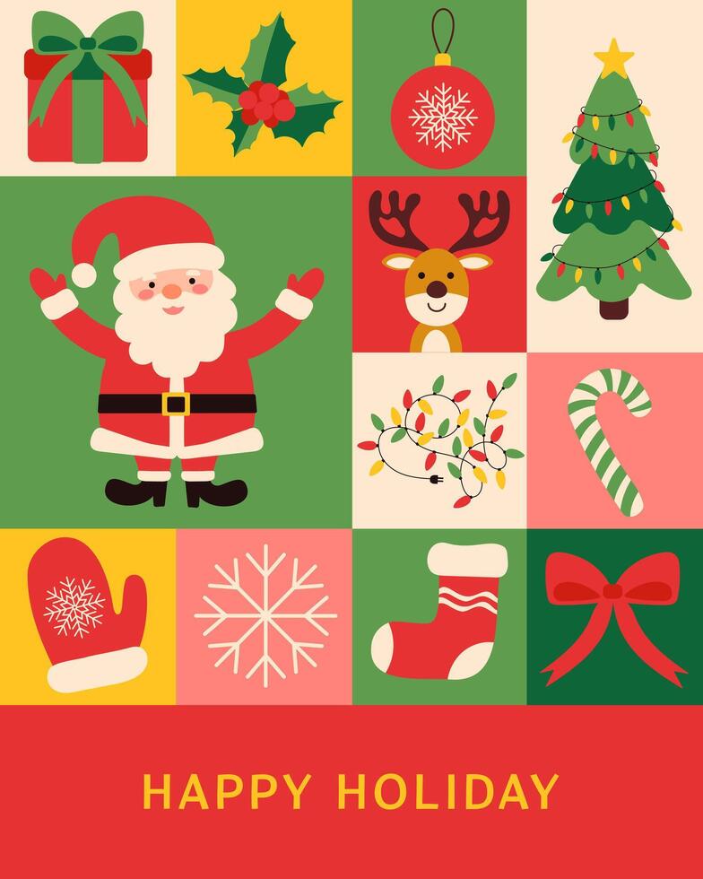 set of Christmas icons, Happy holiday greeting card vector