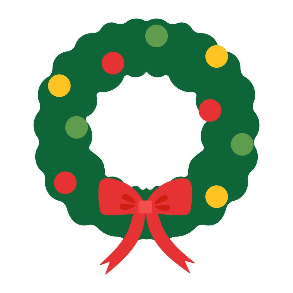 Christmas wreath with red ribbon bow vector