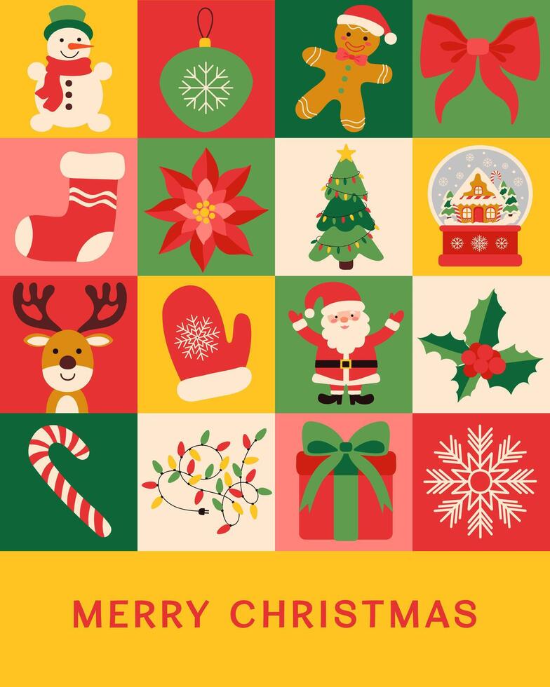 Greeting card of Merry Christmas. Set of christmas elements vector